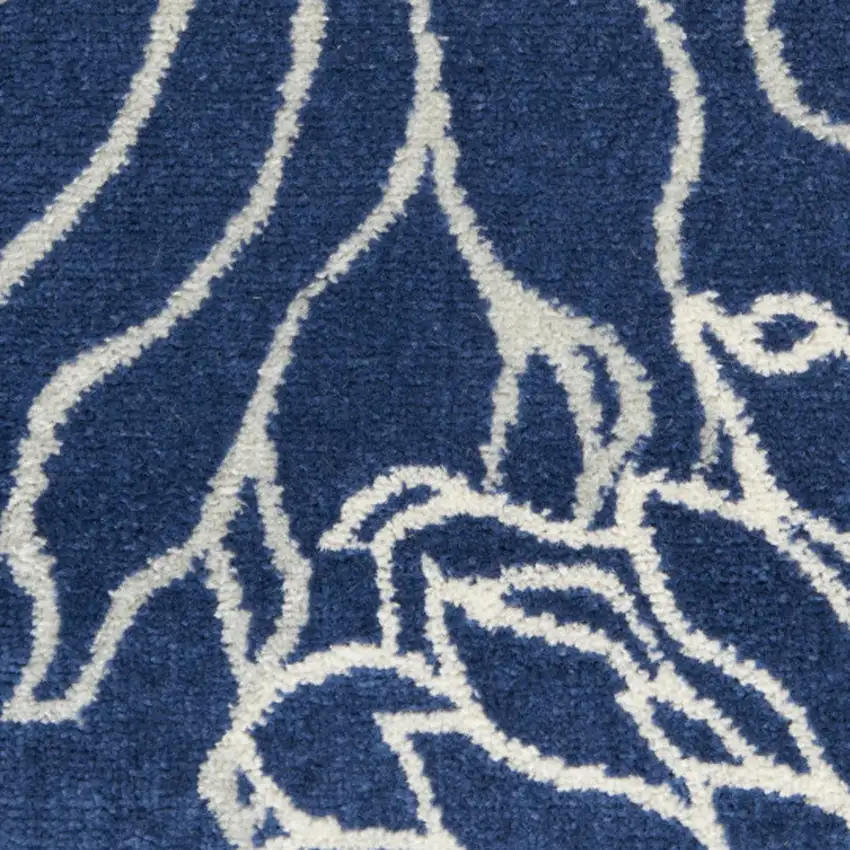 6' Blue And Ivory Floral Runner Rug Photo 4