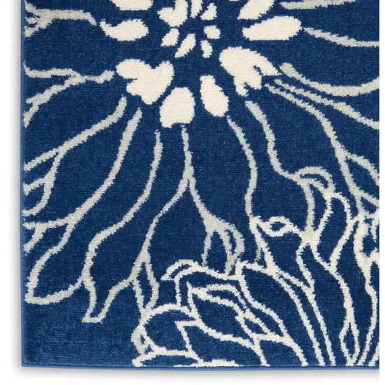 6' Blue And Ivory Floral Runner Rug Photo 9