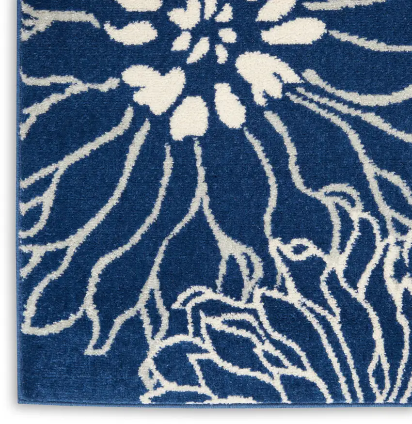 6' Blue And Ivory Floral Runner Rug Photo 9