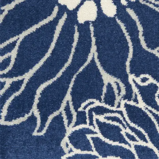 6' Blue And Ivory Floral Runner Rug Photo 5