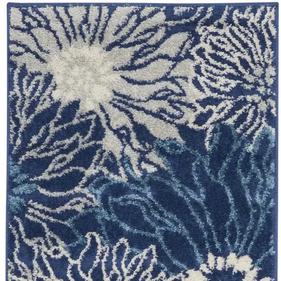 6' Blue And Ivory Floral Runner Rug Photo 6