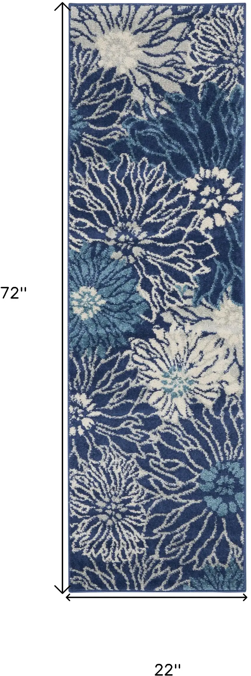 6' Blue And Ivory Floral Runner Rug Photo 7