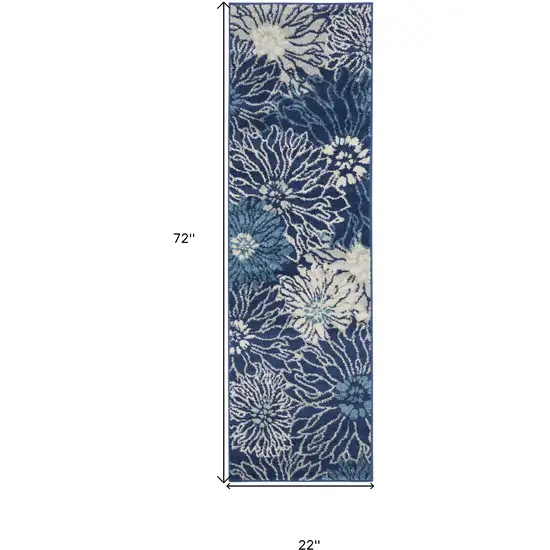 6' Blue And Ivory Floral Runner Rug Photo 7