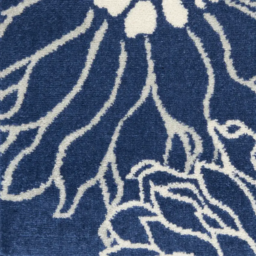 8' Blue And Ivory Floral Runner Rug Photo 5