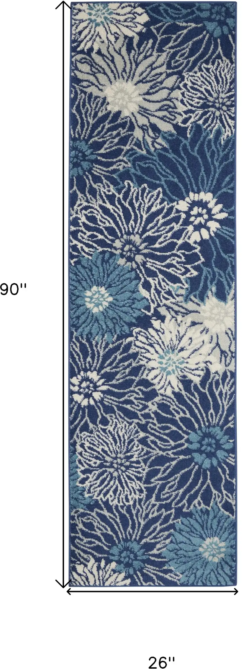 8' Blue And Ivory Floral Runner Rug Photo 7