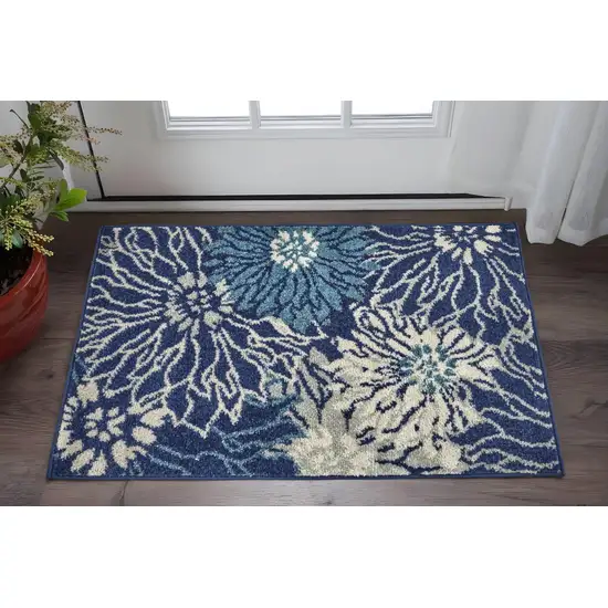 Blue And Ivory Floral Area Rug Photo 2