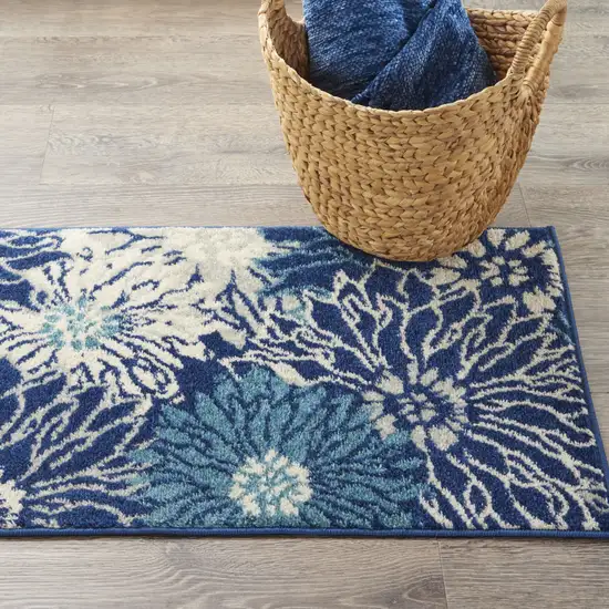 Blue And Ivory Floral Area Rug Photo 9