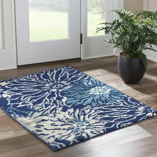 Blue And Ivory Floral Area Rug Photo 2