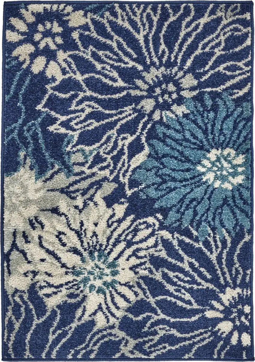 Blue And Ivory Floral Area Rug Photo 1