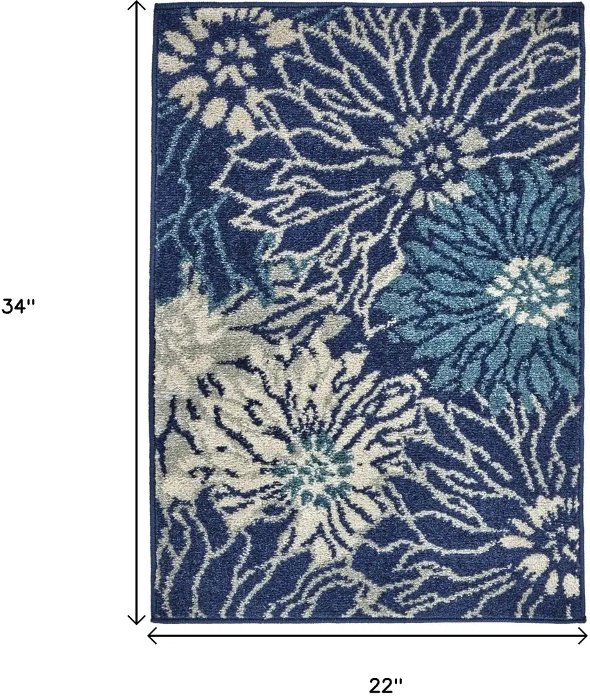 Blue And Ivory Floral Area Rug Photo 5