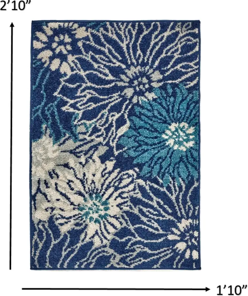 Navy and Ivory Floral Scatter Rug Photo 6