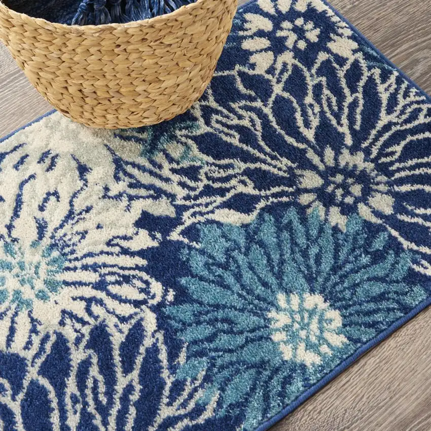 Blue And Ivory Floral Area Rug Photo 9