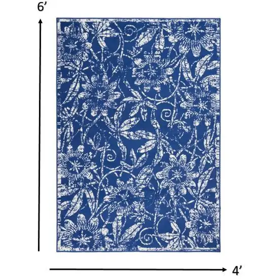 Navy and Ivory Floral Vines Area Rug Photo 1