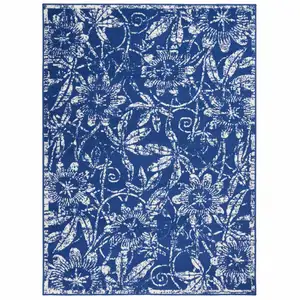 Photo of Navy and Ivory Floral Vines Area Rug