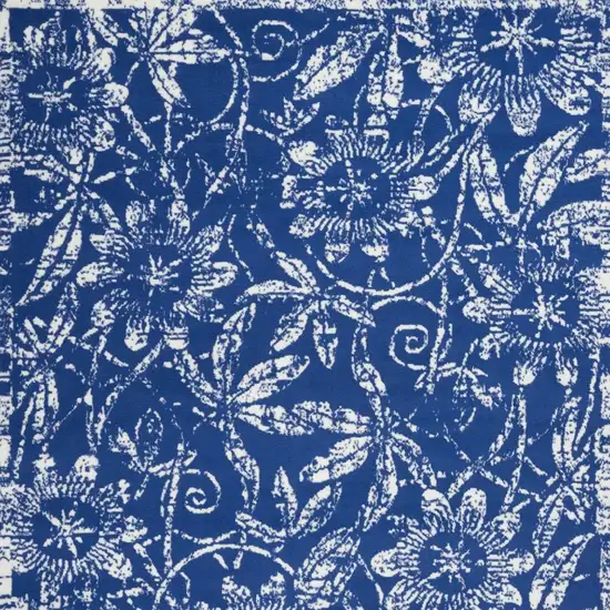 Ivory And Blue Floral Vines Distressed Area Rug Photo 5