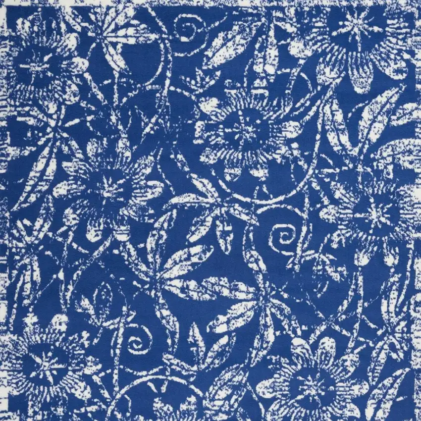 Ivory And Blue Floral Vines Distressed Area Rug Photo 5
