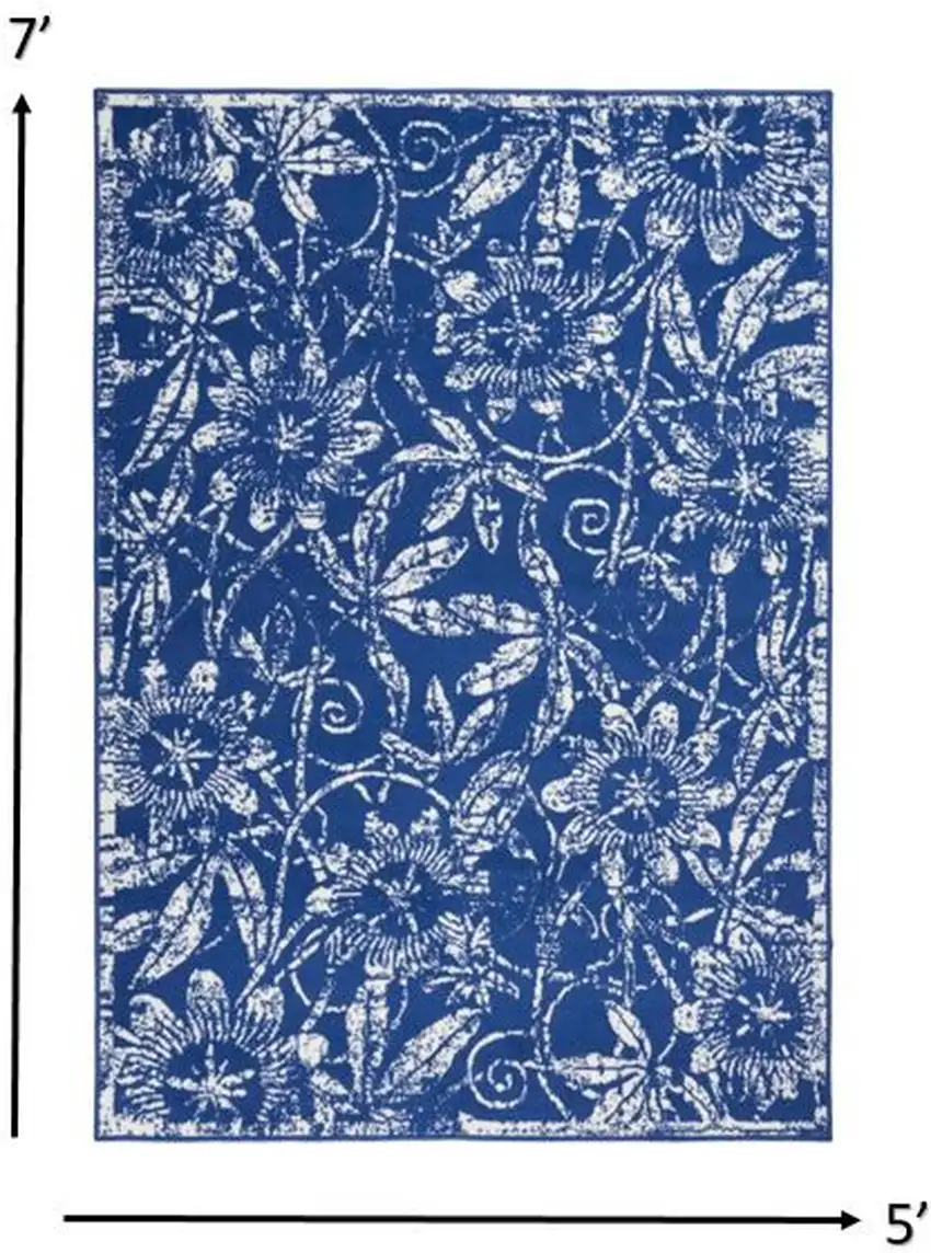 Navy and Ivory Floral Vines Area Rug Photo 1