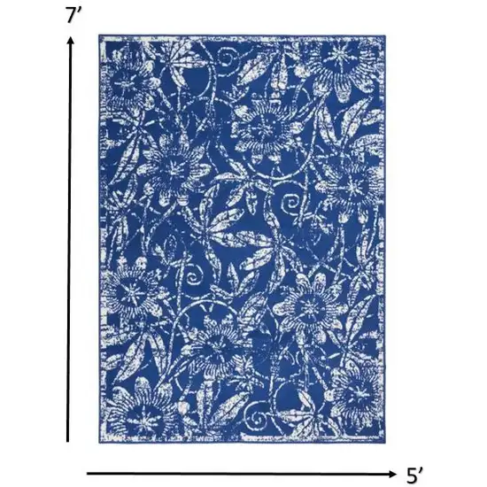 Navy and Ivory Floral Vines Area Rug Photo 1