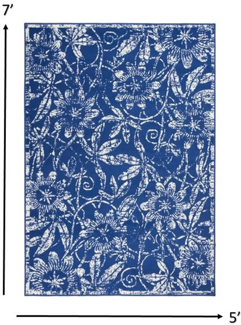 Navy and Ivory Floral Vines Area Rug Photo 1