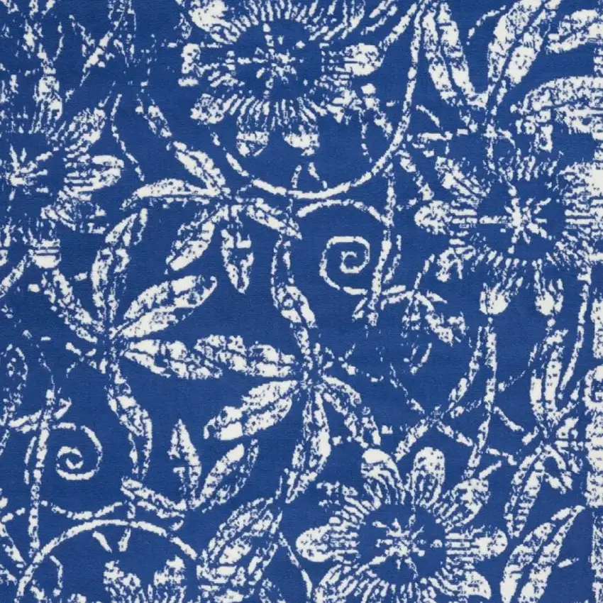 Ivory And Blue Floral Vines Distressed Area Rug Photo 4