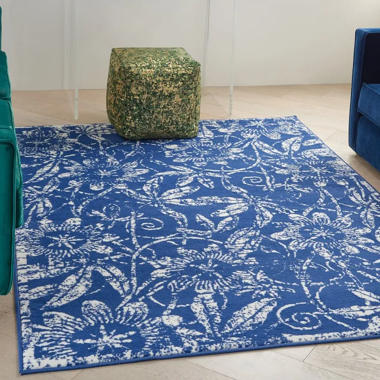 Navy and Ivory Floral Vines Area Rug Photo 5