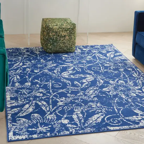 Navy and Ivory Floral Vines Area Rug Photo 5
