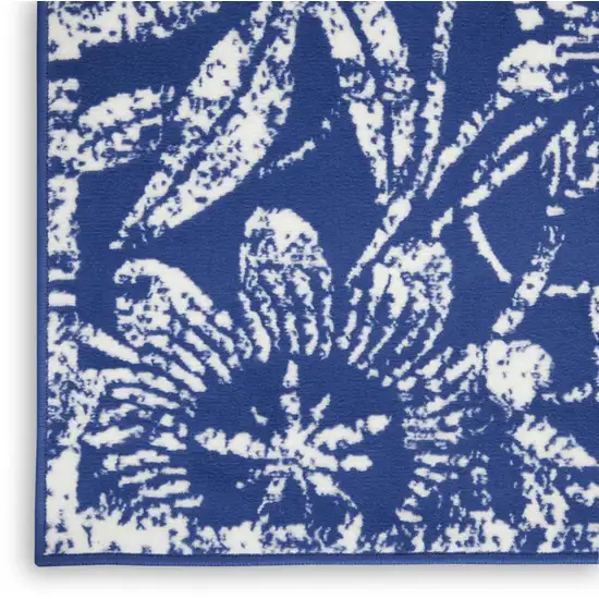 Ivory And Blue Floral Vines Distressed Area Rug Photo 8