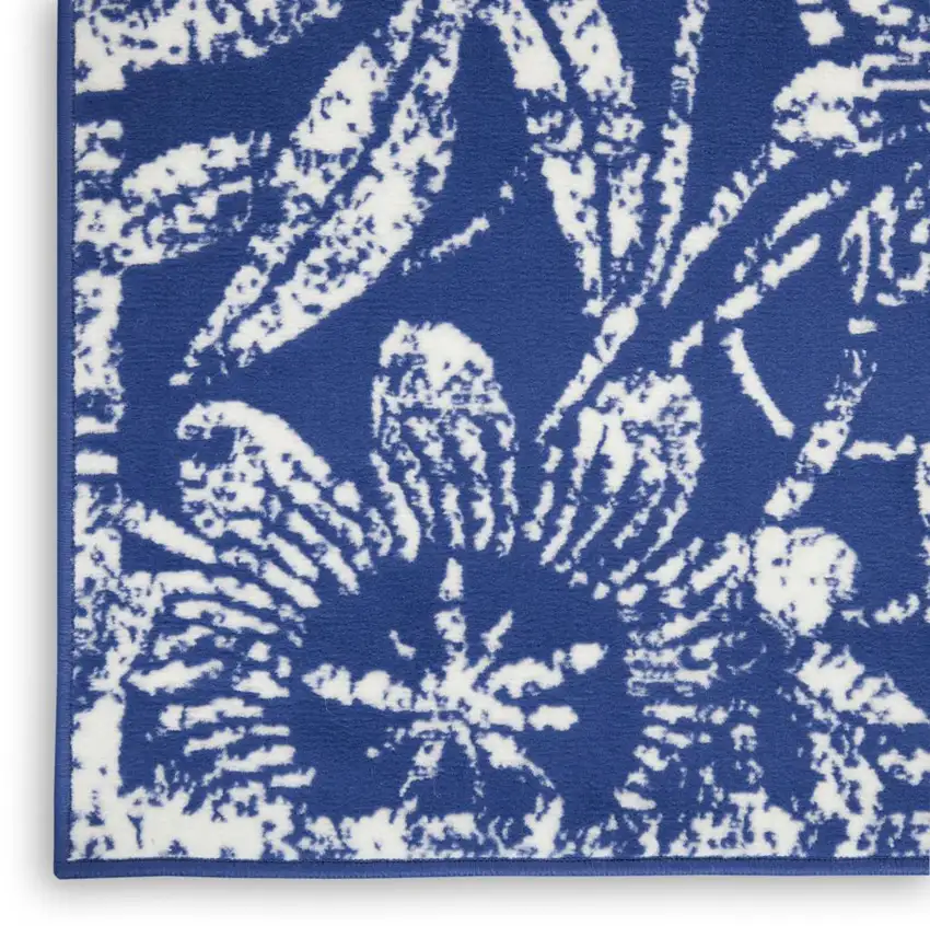 Ivory And Blue Floral Vines Distressed Area Rug Photo 8