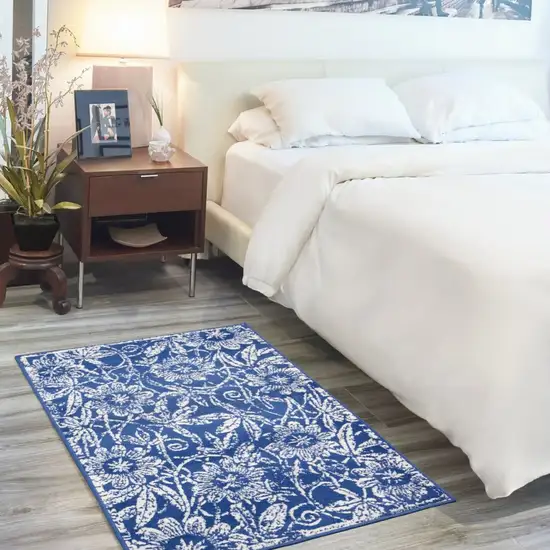 Navy and Ivory Floral Vines Area Rug Photo 7
