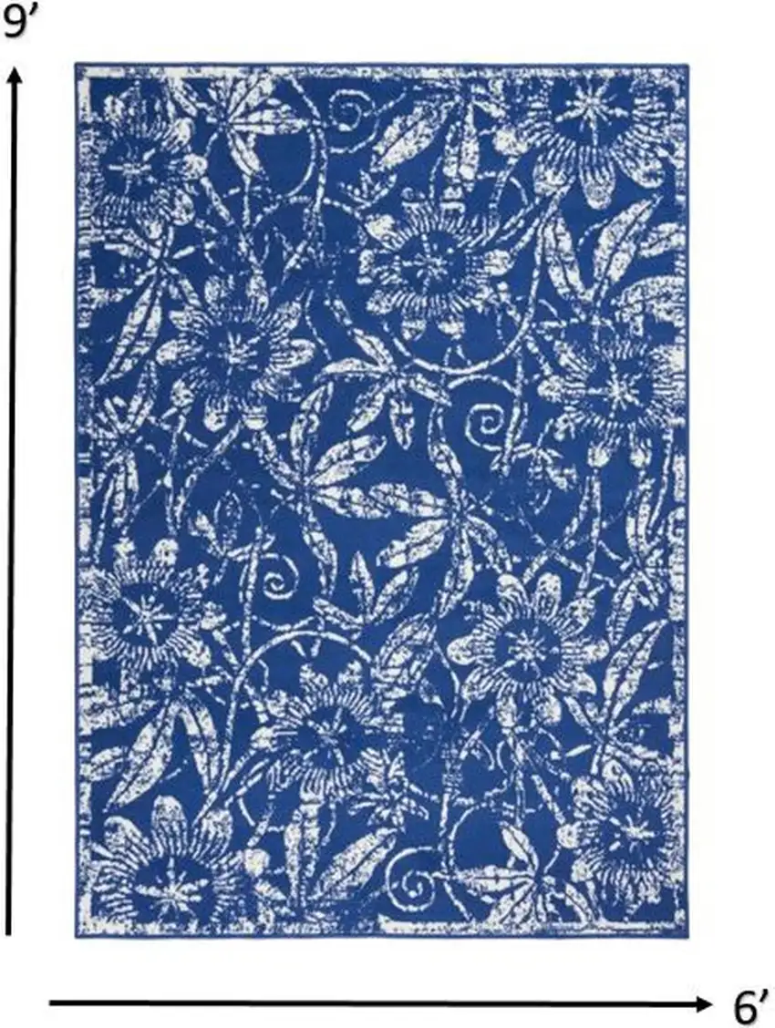 Navy and Ivory Floral Vines Area Rug Photo 1