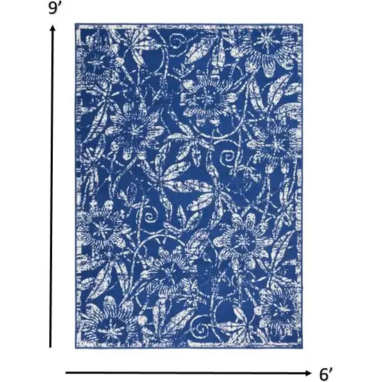 Navy and Ivory Floral Vines Area Rug Photo 1