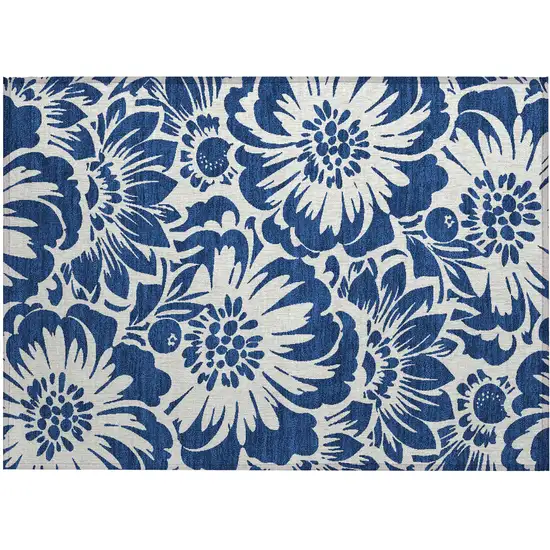 Navy and Ivory Floral Washable Non Skid Indoor Outdoor Area Rug Photo 1