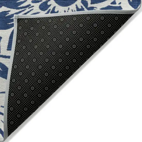 Navy and Ivory Floral Washable Non Skid Indoor Outdoor Area Rug Photo 4