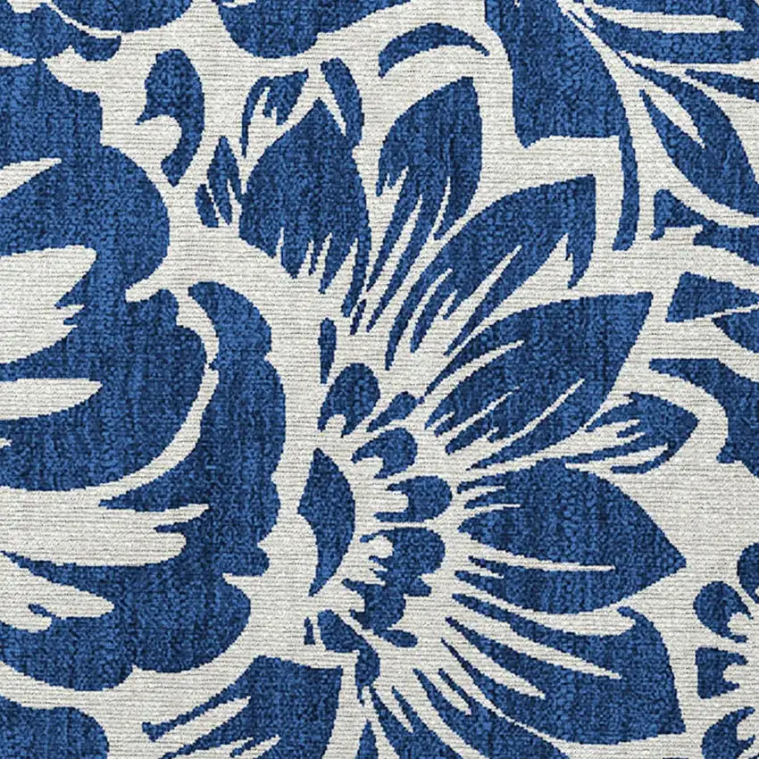 Navy and Ivory Floral Washable Non Skid Indoor Outdoor Area Rug Photo 5