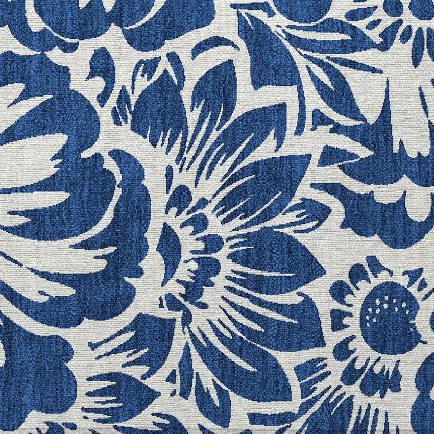 Navy and Ivory Floral Washable Non Skid Indoor Outdoor Area Rug Photo 6