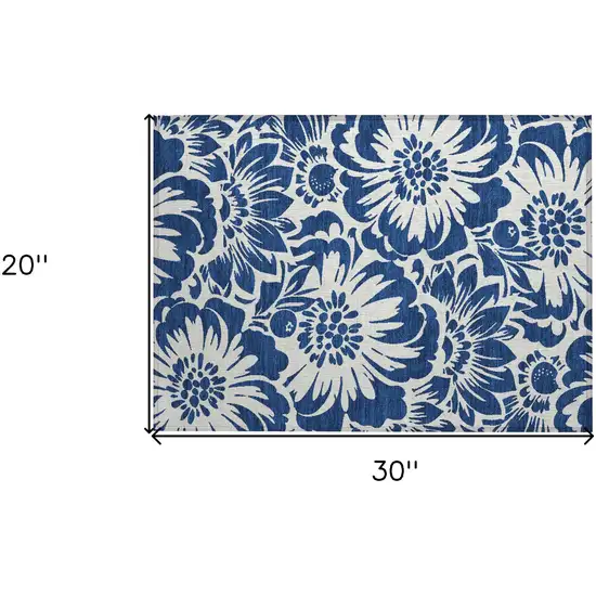Navy and Ivory Floral Washable Non Skid Indoor Outdoor Area Rug Photo 9