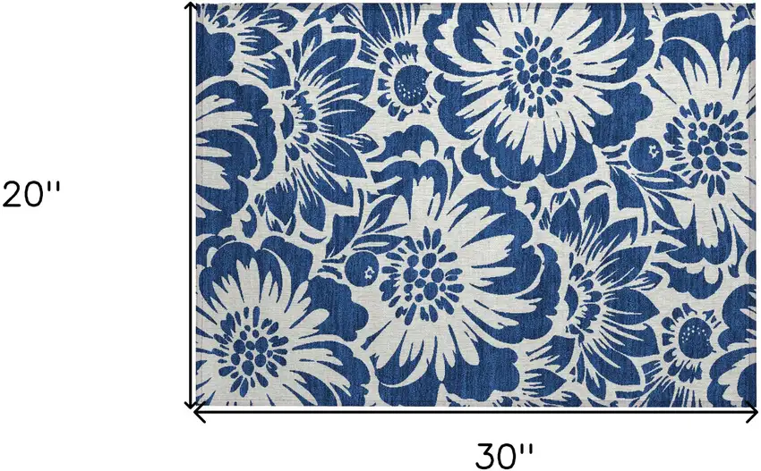 Navy and Ivory Floral Washable Non Skid Indoor Outdoor Area Rug Photo 9