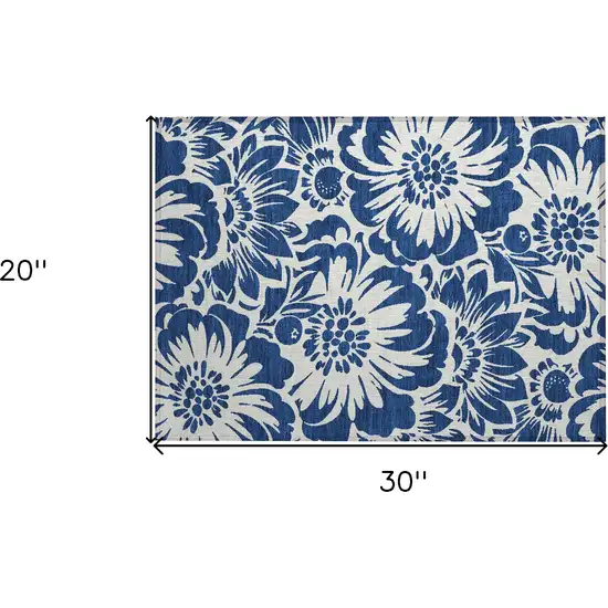 Navy and Ivory Floral Washable Non Skid Indoor Outdoor Area Rug Photo 9