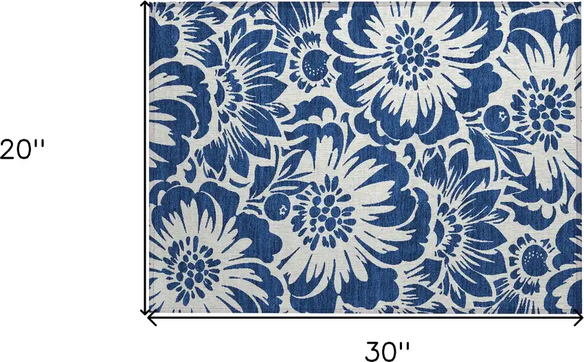Navy and Ivory Floral Washable Non Skid Indoor Outdoor Area Rug Photo 9