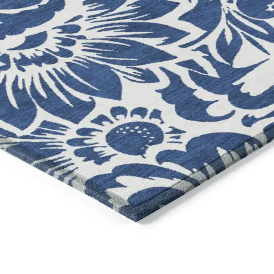 Navy and Ivory Floral Washable Non Skid Indoor Outdoor Area Rug Photo 5