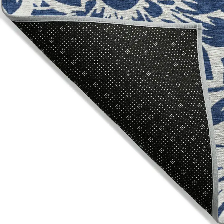 Navy and Ivory Floral Washable Non Skid Indoor Outdoor Area Rug Photo 6