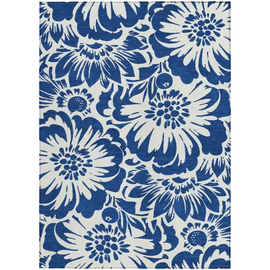Navy and Ivory Floral Washable Non Skid Indoor Outdoor Area Rug Photo 5