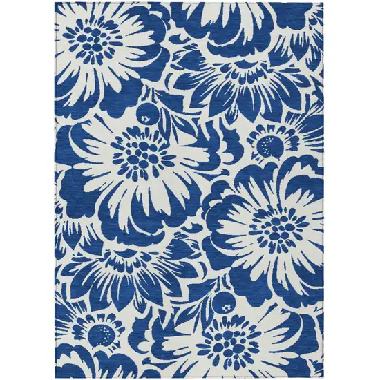 Navy and Ivory Floral Washable Non Skid Indoor Outdoor Area Rug Photo 2