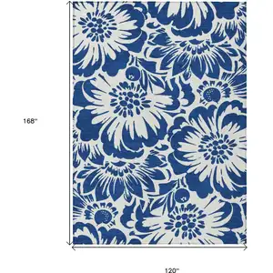 Photo of Navy and Ivory Floral Washable Non Skid Indoor Outdoor Area Rug