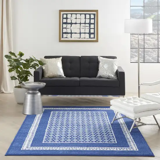 Blue And White Geometric Area Rug Photo 5