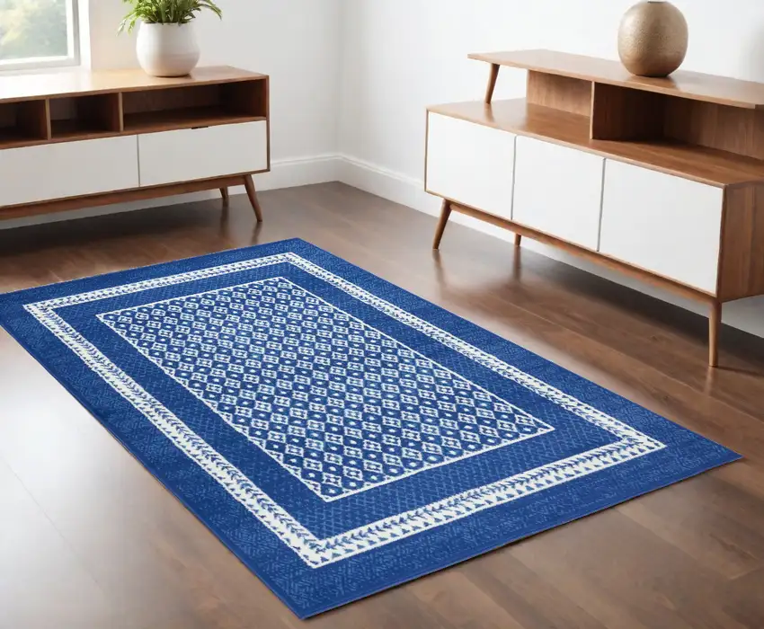 Navy Blue Geometric Dhurrie Area Rug Photo 1