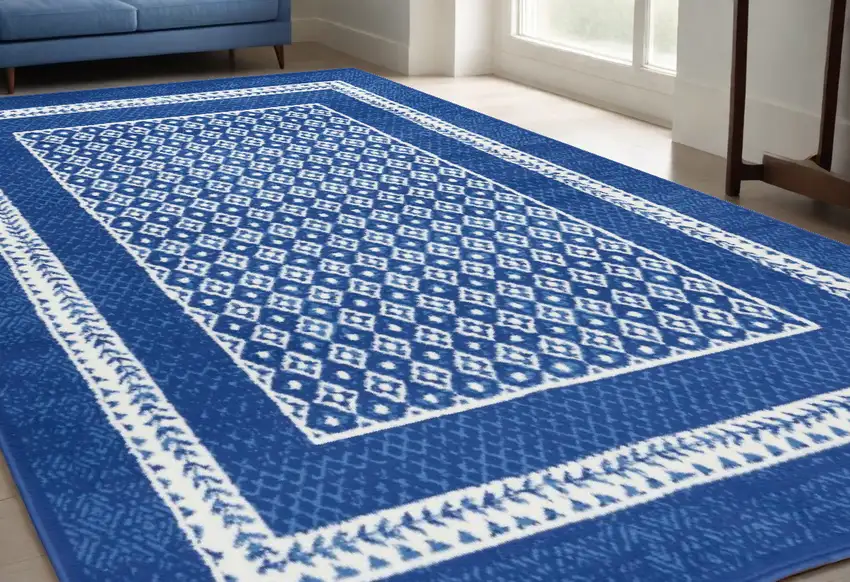 Navy Blue Geometric Dhurrie Area Rug Photo 1