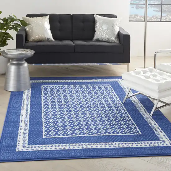 Blue And White Geometric Area Rug Photo 4