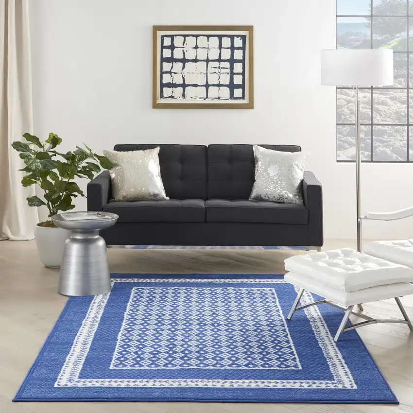 Blue And White Geometric Area Rug Photo 5