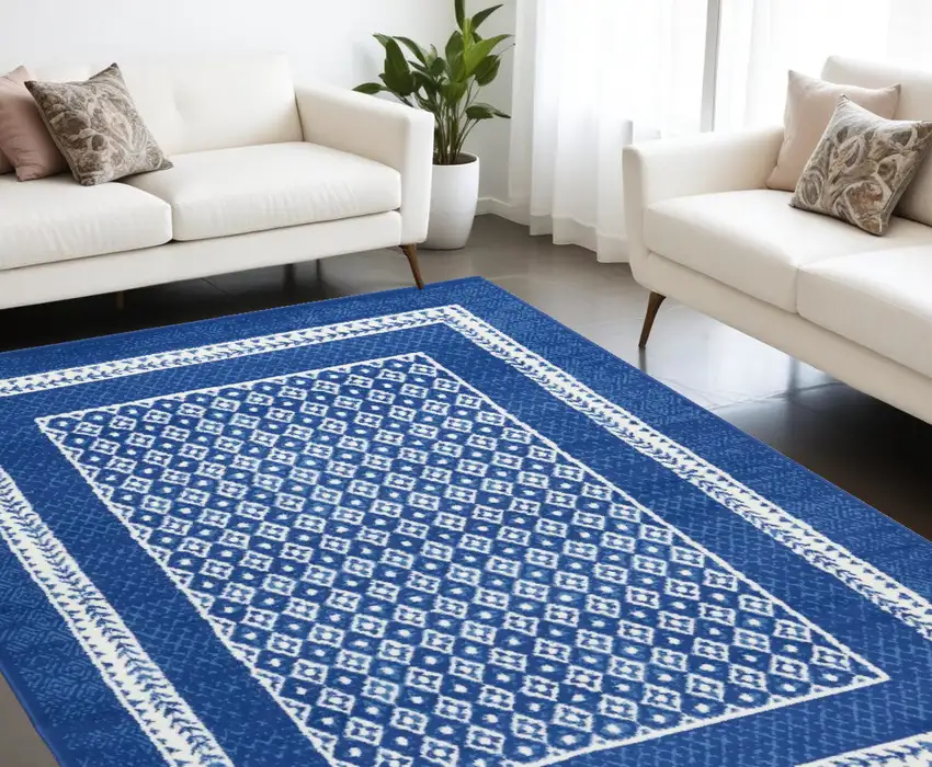 Navy Blue Geometric Dhurrie Area Rug Photo 1
